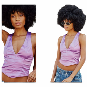 Intimately Free People Happy Hour Cami Purple Satin Size XS NWT